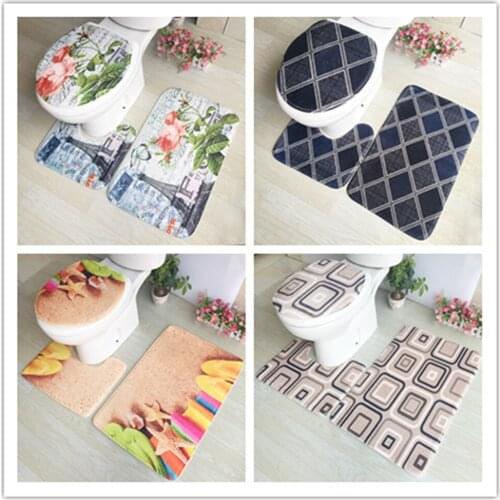 3Pcs/set Bathroom Mat Set Flannel Anti-Slip Kitchen Bath Mat Carpet Bathroom Toilet Rug Washable Tapete Banheiro