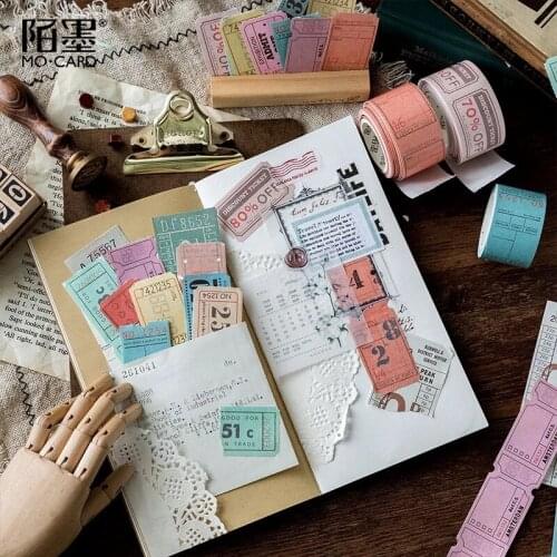 30mm Wide Vintage Bill Series Washi Masking Tapes Can Be Torn Series Decorative Adhesive Scrapbooking DIY Paper Stickers