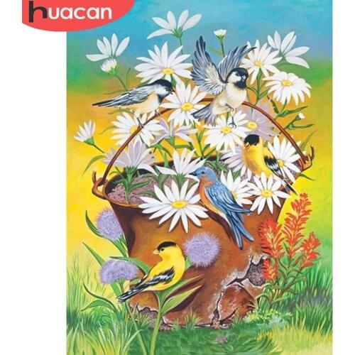 HUACAN Diamond Painting Full Daisy Bird Square/round Embroidery Mosaic Animal Flower Cross Stitch House Decoration