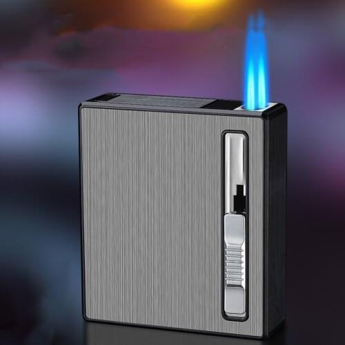 20 Pcs Cigarette Case Box Automatic Gas Lighter Two Turbo Torch Lighter Capacity Can Mount Lighter Metal For Men Smoking