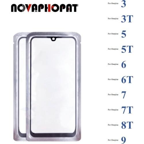 Novaphopat Black Front Outer Glass Panel For Oneplus 1+ 3 5 5T 6 6T 7 7T Pro Glass Lens Screen With OCA (Not Touch LCD) 5pcs/lot