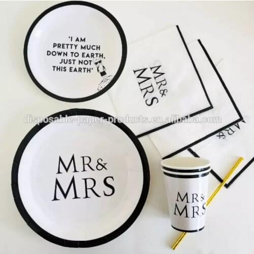 Black And White Disposable Tableware Set Paper Towel Paper Plate Paper Cup Birthday Party Festival Celebration Party