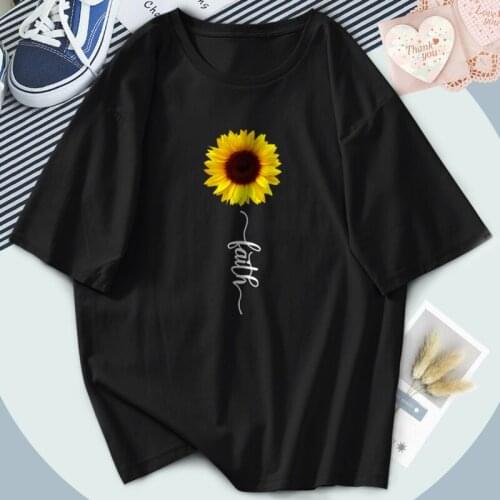 Black Vintage Cosplay Sun Flowers Tops Tees Short Sleeve T-shirts For Women Fashion Plus Size Tshirts Washable Poleras Female