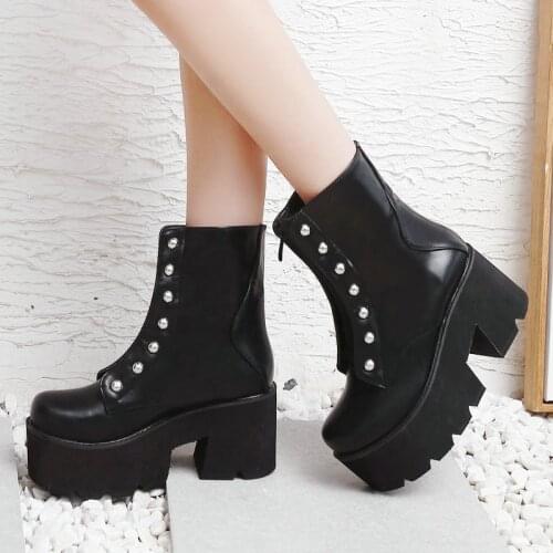Black Fashion Platform Boots Spring Autumn Women Boots Chunky High Heel Ankle Boots Punk Style Thick Bottom Woman Shoes