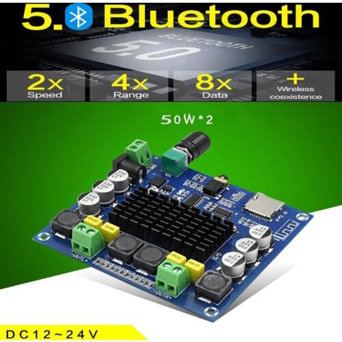 KYYSLB DC12~24V 50W*2 5.0 Bluetooth Amplifier BoardTPA3116 XH-A314 Digital Amplifier Board Support TF Card AUX Synchronous Input