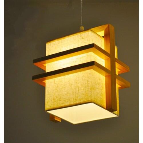 Wood lamp Nordic Japanese dining chandelier American creative fabric restaurant tatami man coffee living room chandelier