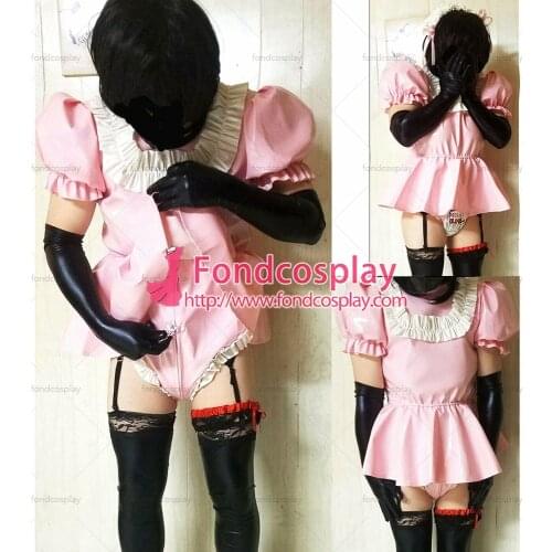 French Sissy Maid Lockable Baby Pink PVC Romper Dress Uniform Cosplay Costume Tailor-made[G3999]