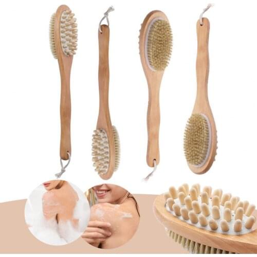 Shower Tool Natural Easy Storage Wood Double-sided Massage Bath Brush for Bathroom