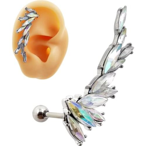 JHJT 16G/1.2mm Cartilage Nail 316L Surgical Stainless Steel Leaf Barbell Cartilage Right Ear Cartilage Ring Piercing Jewelry