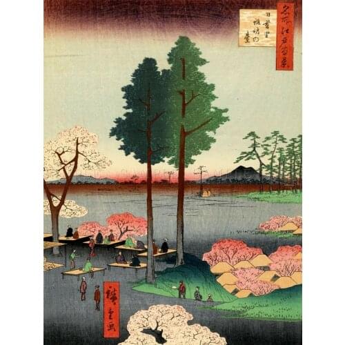 PAINTING JAPANESE WOODBLOCK TALL TREES PARK Art print Silk poster Home Wall Decor