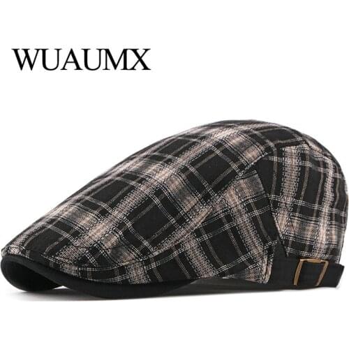 Wuaumx Unisex Plaid Berets Hat For Men Women Summer Thin Peaked Ivy Cap Casual Duckbill Hats Painter Newsboy Cap boina hombre
