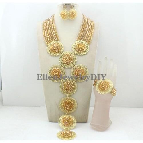 African style fashion necklace jewelry set Nigerian wedding bridal Crystal Beads Necklace Set African Beads Jewelry Set W11468