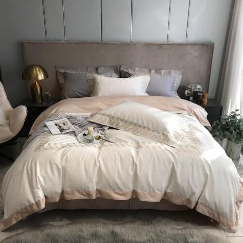 Leaf Embroidered Bedding Set 100S Australian Cotton Double Size Sheet Pillowcase White Modern Duvet Cover 4pcs for Home Hotel