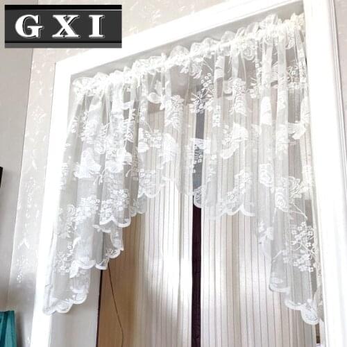 White Pearl Short Sheer Curtains for Kitchen Cafe Lace Tassel Net Sliding Glass Door Patio Window Drape Panels