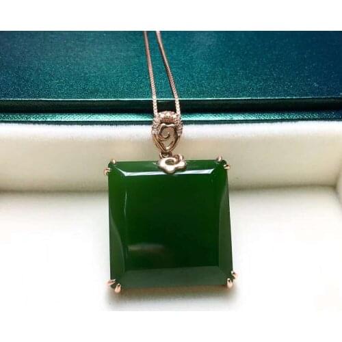 18K gold inlaid Hetian jasper square pendantJ64