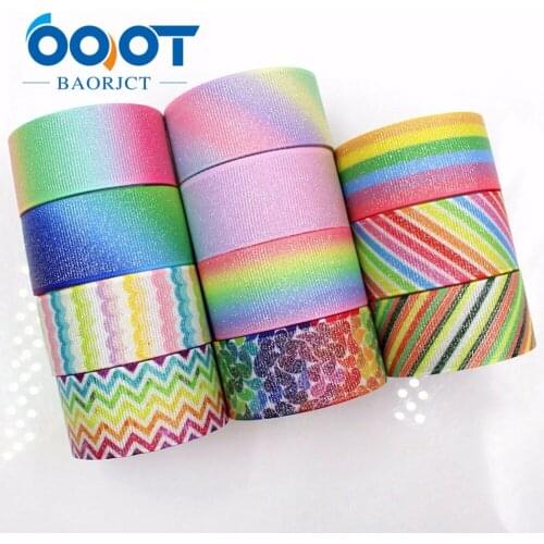 OOOT BAORJCT G-18424-6 25mm 10yards flash Ribbons Thermal transfer Printed grosgrain Wedding Accessories DIY handmade material