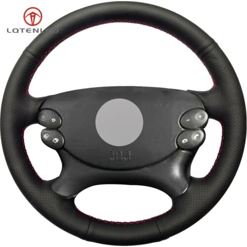 LQTENLEO Black Genuine Leather Car Steering Wheel Cover for Mercedes-Benz E-Class W211 E230 E280 E350 CLS-Class CLS350 CLS500