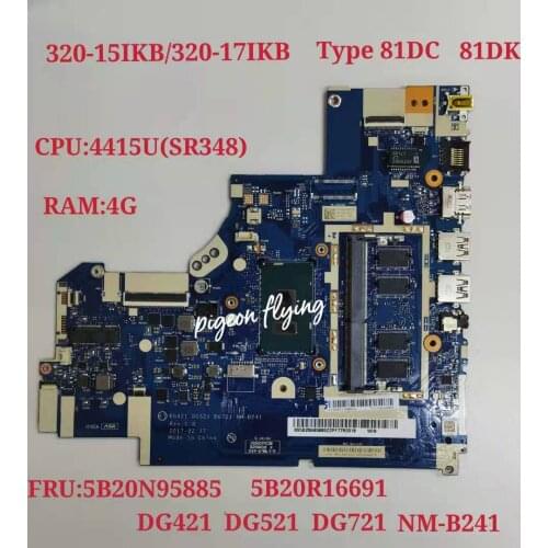 For Lenovo Ideapad 330-15IKB/330-17IKB Laptop Motherboard CPU 4415U SR348 RAM 4G NM-B241 FRU 5B20N95885 5B20R16691100% Test Ok