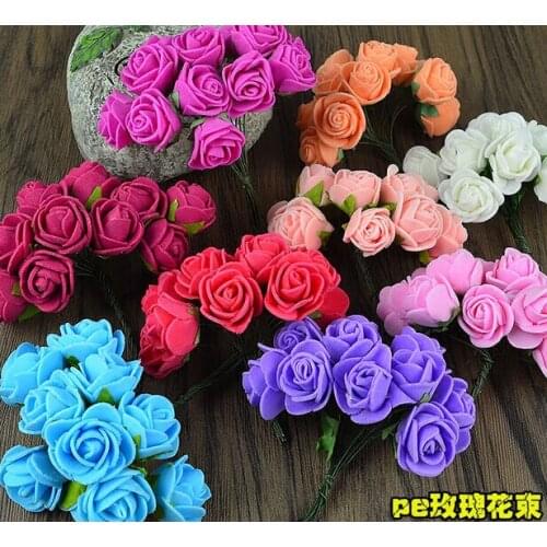2CM Multicolor PE Rose Foam Mini artificial silk flowers Bouquet Solid Color/wedding decorative flowers wreaths(12pcs/lot)