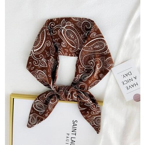 MoriBty New Women Silk Scarf Hijab Skinny Hair Ribbon Headbands Paisley Bandanas Foulard Femme Spring Neck Tie Bag Wraps Bufanda