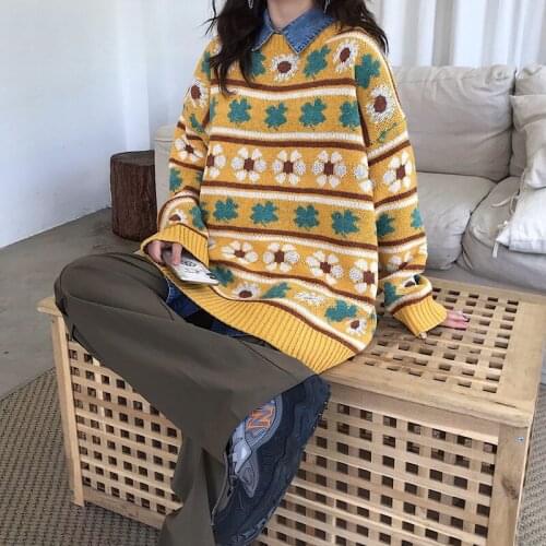 2021 Mens Flower Printing Oversized Wool Sweaters Loose Casual Trendy Pullover Clothes Knitting 3 Color Coats Cashmere Knit