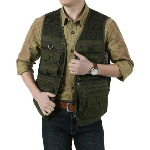 Brand Mens Vests Sleeveless Jacket Cotton Casual Multi Pocket Vest Men Plus Size M-3XL Travel Journalist Waistcoat Coat