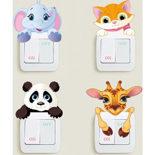 Lovely Animals Switch Stickers Home Decoration Elephant Cat Panda Giraffe Mural Art Kids Room Diy Decorative Pvc 3d Wall Decal