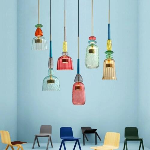 Nordic Macaron LED Color Candy Chandelier lights Bar Restaurant Cafe Bedroom Single Head Glass Lamps