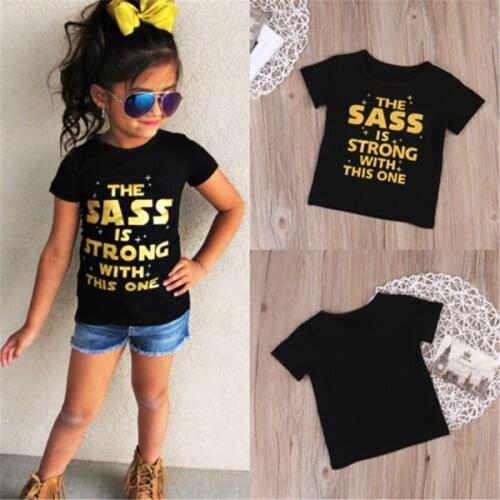 2020 New Fashion Toddler Baby Girls Summer Casual T-Shirts Tops Short Sleeve Letter Print Pullover Black T-Shirts Tops