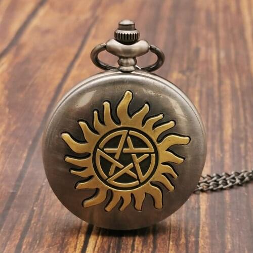 New Five Corner Star Pocket Watch Retro Necklace Pendant Watch with Sweater Chain Men Women Fob Watches mens Clock