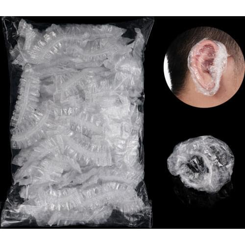 100pcs Clear Plastic Disposable Ear Cover Hair Dye One-off Earmuffs Waterproof Shower Ear Protection Hair Color Styling Tool
