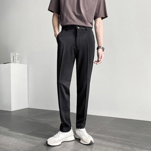 2021 Autumn Striped Dress Pant for Men Business Office Social Casual Suit Pants Wedding Bridegroom Street Trousers Male Clothing