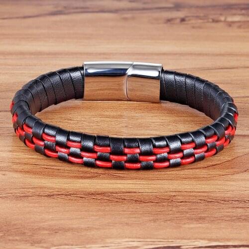 TYO Braided Bracelet Color Stitching Red/Coffee/Blue Color Genuine Leather Bracelet For Popular Boys Accessories Jewelry Gift