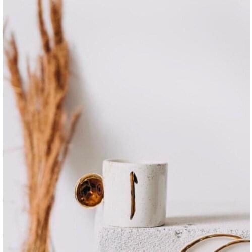 Handmade Ceramic Arabic Letter Elif High Quality Turkish Coffee Cup and Saucer Authentic Gift