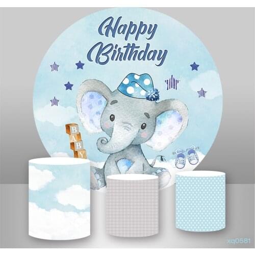 Sensfun Baby Elephant Round Background Circle Photo Backdrop Birthday Party Decoration Table Cylinder Cover