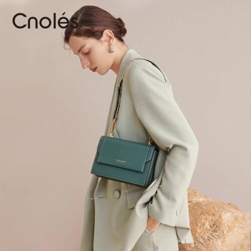 Cnoles Green Genuine Leather Handbag Designers Women Messenger Bags Females Bag Leather Crossbody Shoulder Bag Handbag Bolsa