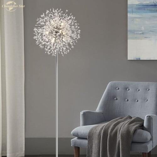 LED Crystal Floor Lamp for Living Room Bedroom Hotel Postmodern Creative Light Dandelion Marble Floor Light