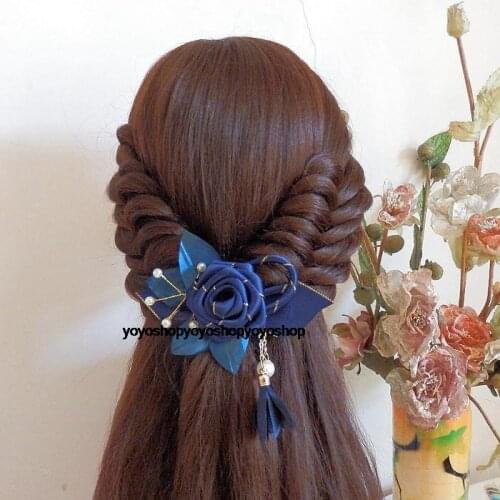 Dark blue rose tassel handmade yarn pearl bow hair clip Classical flower Hair accessories F182