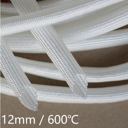 Fiberglass Tube 12mm High Temperature Chemical Glass Fiber Braided Sleeve Soft Wire Casing Insulated Pipe Protect 600Deg.C White