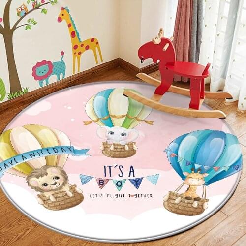 Comfortable Round Carpet Non-Slip Children Flannel Carpet Hot Air Balloon Animal Pattern Children Baby Carpet Baby Play Mat