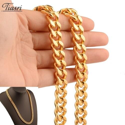 Tiasri 9mm Punk Jewelry Mens Necklace Bracelet Gold Color Stainless Steel Collar Choker Friend Gift Cuban Chain Wholesale