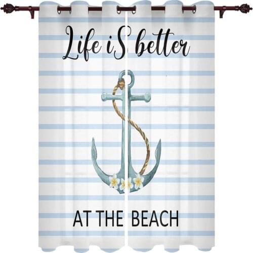 Living Room Curtains Anchor Blue Stripes Home Decoration Curtains For The Room Kitchen Study Bathroom Window Valance Curtains