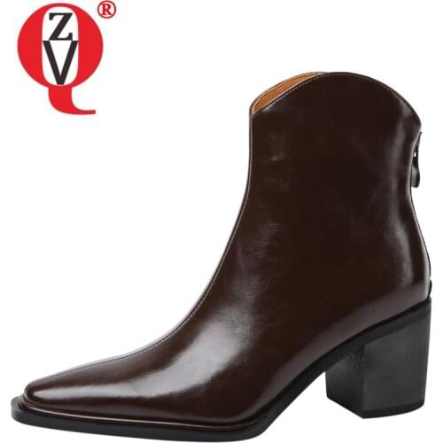 ZVQ Women small Square Toe winter Leisure working short boots Comfortable Retro Solid color Concise ventilation Chunky heels
