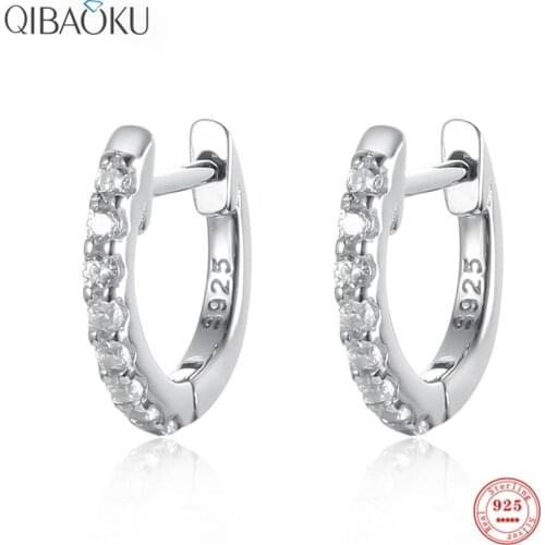 Real 925 Sterling Silver Hoop Earring Shiny Zircon Circle Earrings for Women Simple Noble Jewelry Gift Fashion Silver Earrings