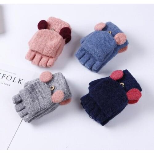 For Women Ladies Winter Solid Color Warm Glove Flip Cover Half-Finger Clamshell Gloves Mittens FS0481