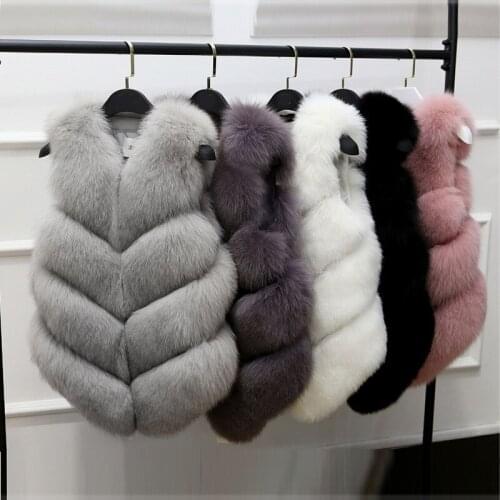 Faux Fur Coat Mom Matching Family Outfits Autumn Winter 2019 New Slim Faux Fox Fur Vest Coats Waistcoat Women Casaco Feminino