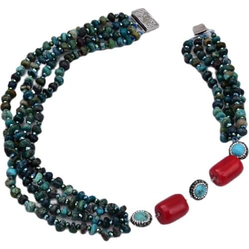 JK Natural Green Turquoises Red Coral Necklace For Women
