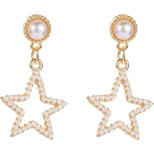 1 Pair Fashion Imitation Pearl Star Dangle Earrings for Women Trendy Charm Statement Wedding Earrings Party Jewelry Accessories