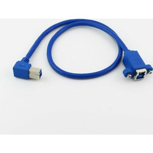 1x USB 3.0 B Right Angle Male Plug to Female Jack Panel Mount Connector Cable Cord 50cm/1.5ft Blue