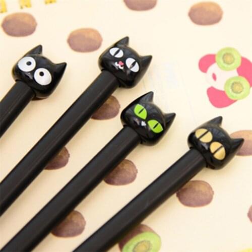 4pcs/lot Lovely Cartoon Animal Black Cat Gel Pen Cute Kawaii Novel Stationery For Students 0.5MM Rollerball Pen
